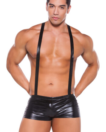 Wet Look Suspender Shorts