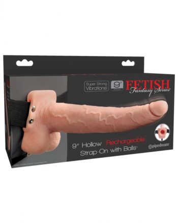 Fetish Fantasy 9" Hollow Rechargeable Strap-On with Balls, Flesh