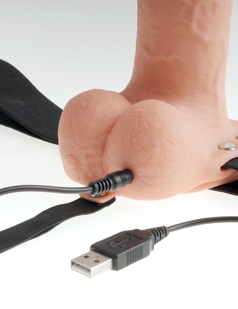 Fetish Fantasy 9" Hollow Rechargeable Strap-On with Balls, Flesh