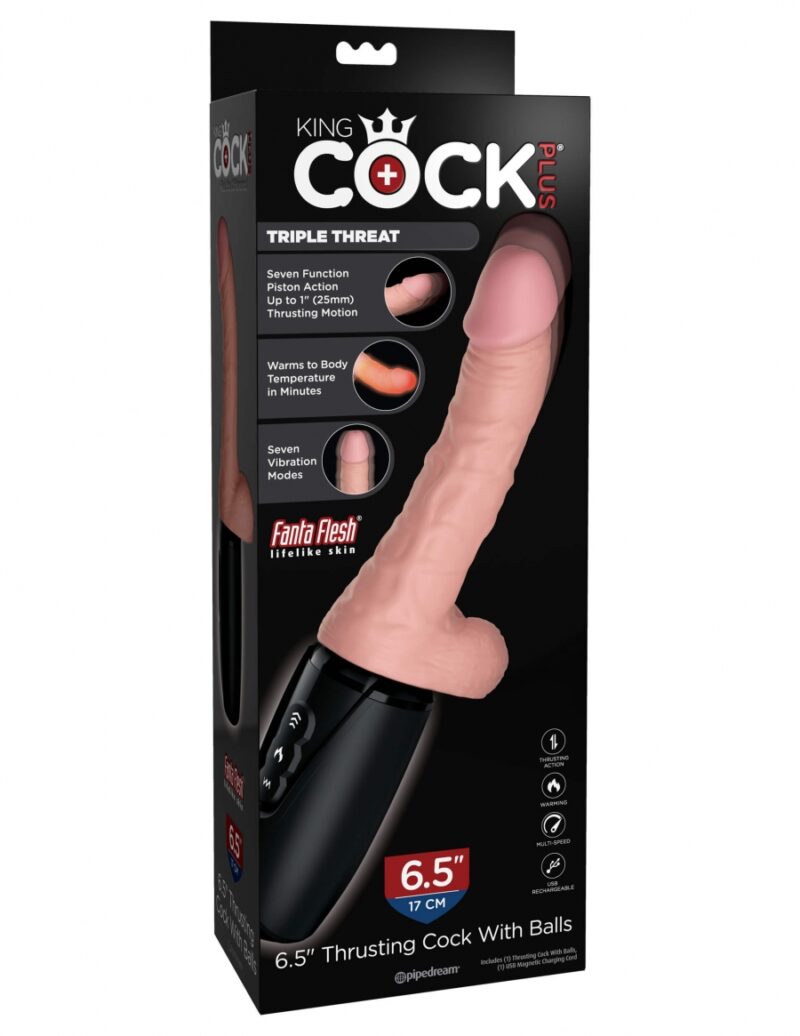King Cock Plus 6.5" Thrusting Cock with Balls - Flesh
