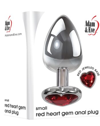 Small Red Heart Gem Anal Plug Chrome/Red