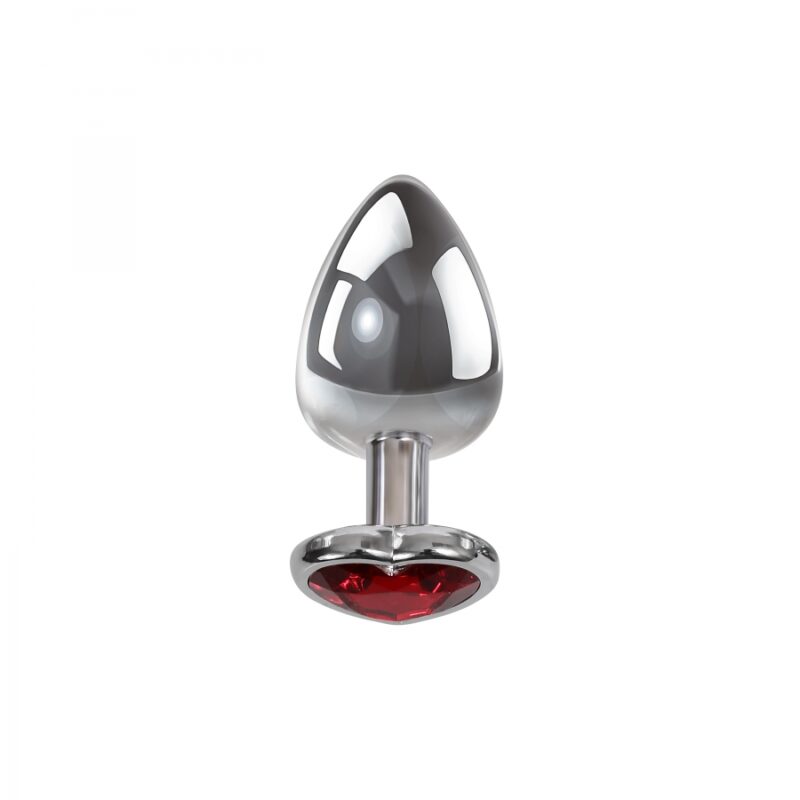 Small Red Heart Gem Anal Plug Chrome/Red