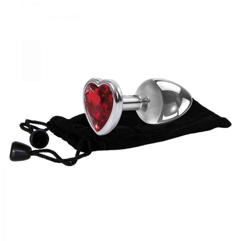Small Red Heart Gem Anal Plug Chrome/Red