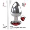Large Red Heart Gem Anal Plug Chrome/Red