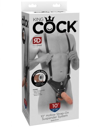 King Cock 10" Hollow Strap On Suspender System - Flesh