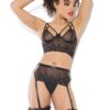 Longline Wetlook & Flame Bra, Garter Belt & G-String Set