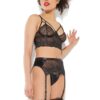 Longline Wetlook & Flame Bra, Garter Belt & G-String Set