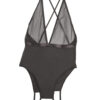 Deep V Black Mesh Crotchless Teddy