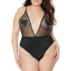 Deep V Black Mesh Crotchless Teddy