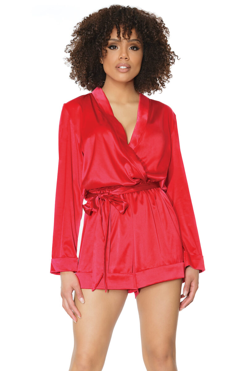 Plus Size Sexy Red Satin Romper