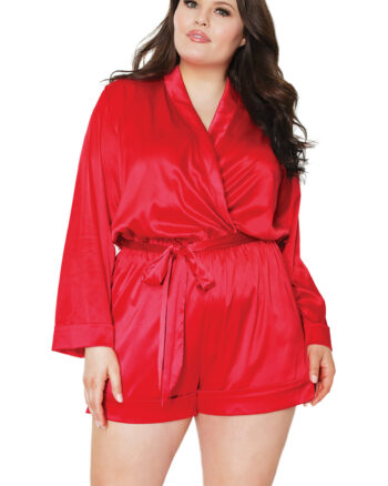 Plus Size Sexy Red Satin Romper