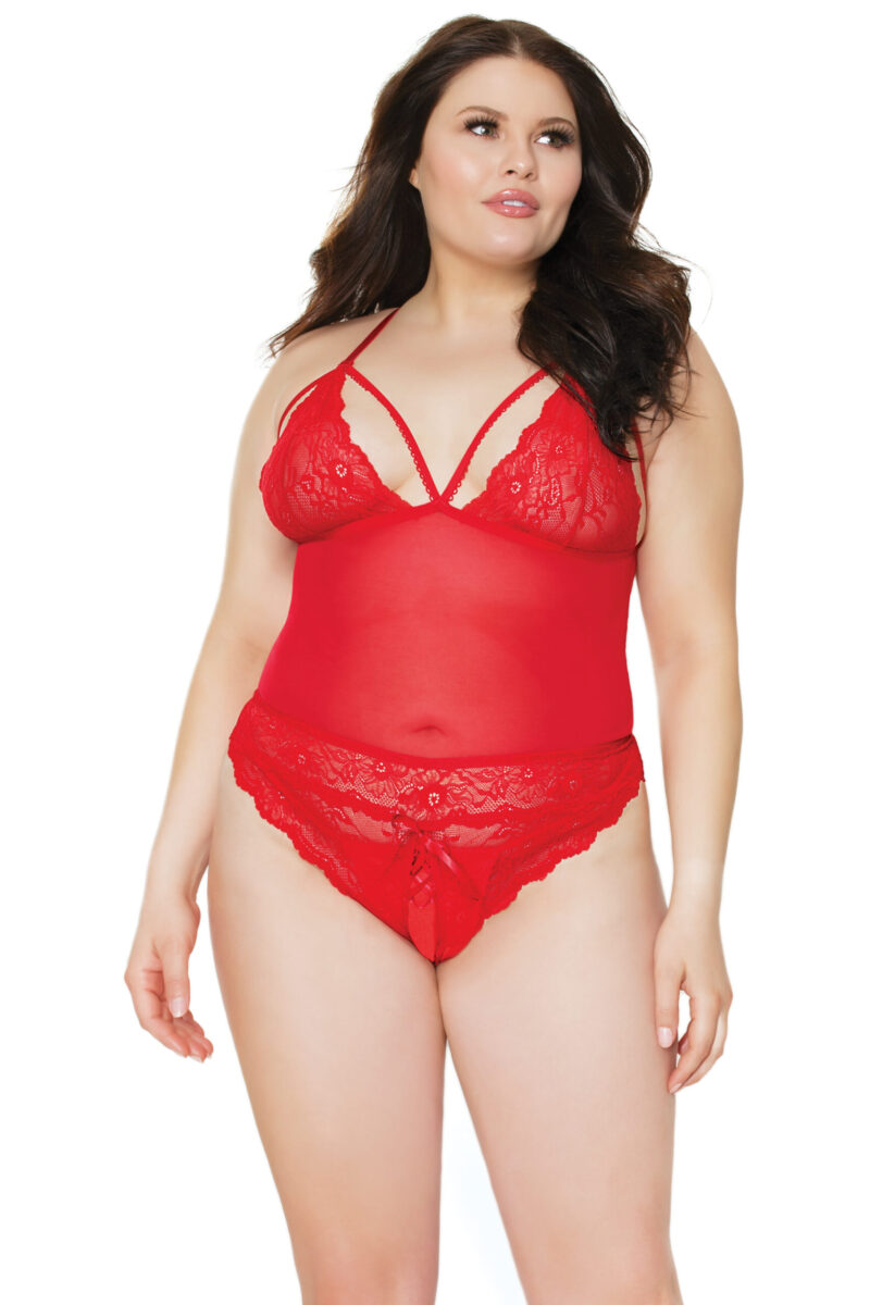Plus-Size Red Lace & Mesh All-Access Teddy