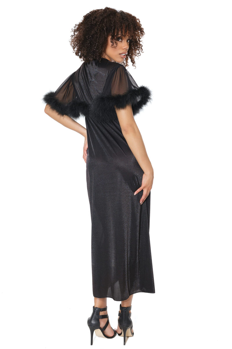 Black Sparkle Stretch Mesh Marabou Robe