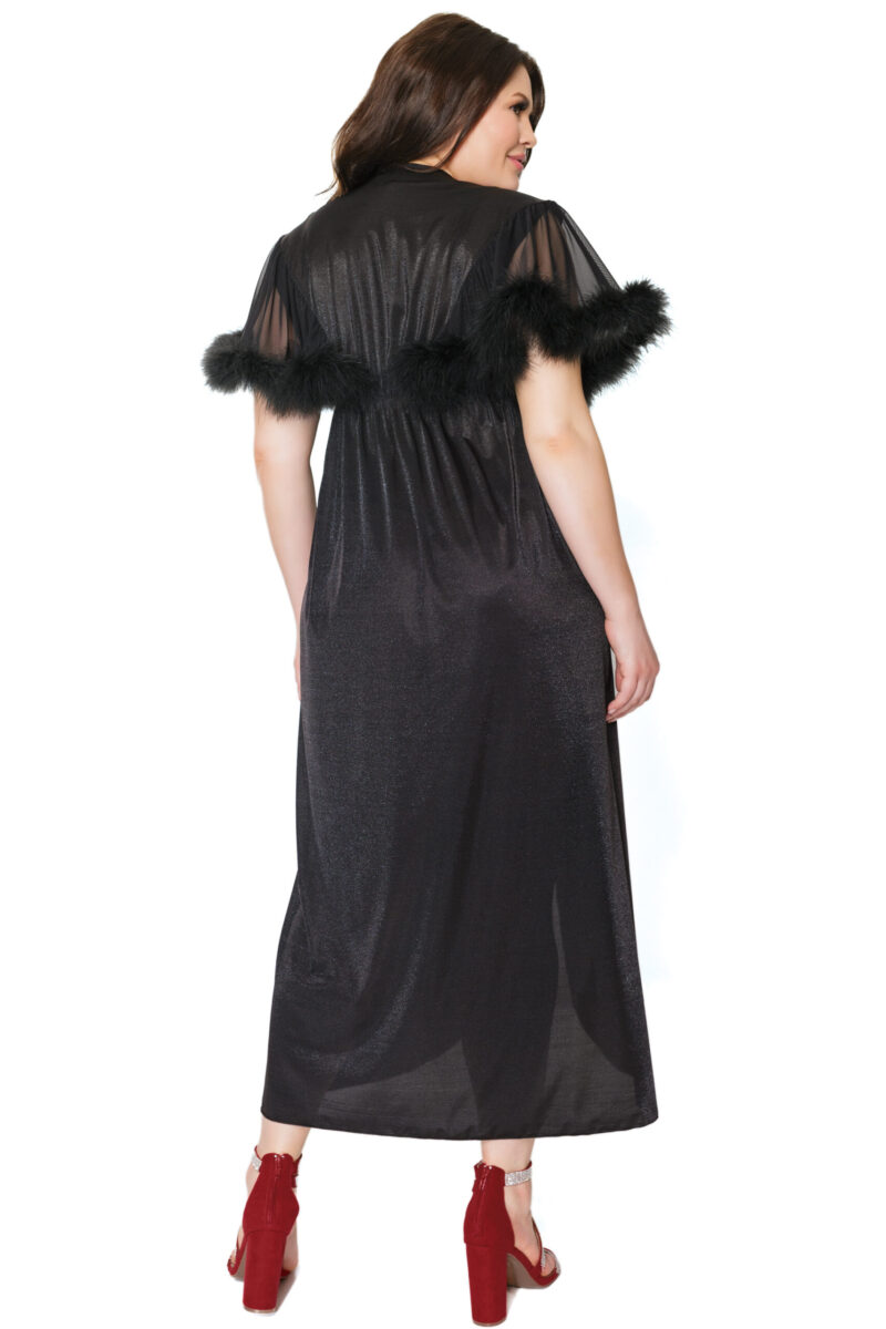 Black Sparkle Stretch Mesh Marabou Robe