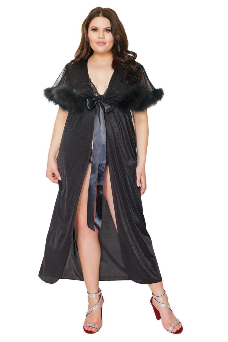 Black Sparkle Stretch Mesh Marabou Robe