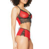 Red Mesh & Black Lace Bralette & Wide Leg Booty Shorts