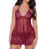 Merlot Lace Roses Babydoll & Thong