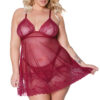 Merlot Lace Roses Babydoll & Thong