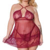 Merlot Lace Roses Babydoll & Thong