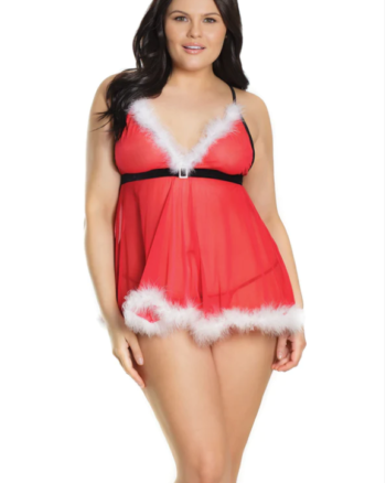 Santa Baby Mesh & Marabou Baby Doll