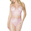 Pink Lace Bra, Garter & Adjustable Thong Set