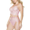 Pink Lace Bra, Garter & Adjustable Thong Set