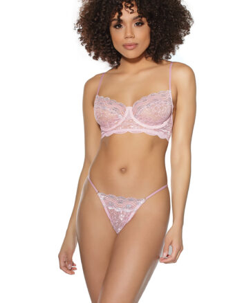 Pink & Silver Scalloped Lace Bra & Matching G-String