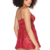 Deep Red Floral Lace Babydoll & Matching Thong