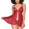 Deep Red Floral Lace Babydoll & Matching Thong