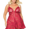 Deep Red Floral Lace Babydoll & Matching Thong