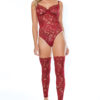 Deep Red Floral Lace Teddy With Adjustable Strappy Back