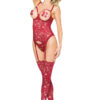 Deep Red Floral Lace Open Cup Bustier & Matching Thong
