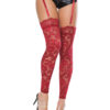 Deep Red Floral Lace Footless Stocking