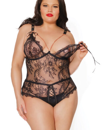 Black Line All-Access Eyelash Lace & Rose Gold Teddy