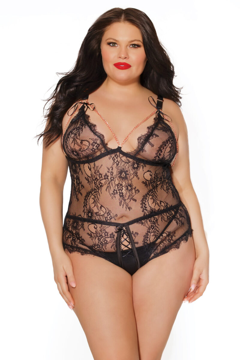 Black Line All-Access Eyelash Lace & Rose Gold Teddy