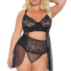 Black Lace & Mesh Babydoll & High-Waisted Thong