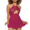 Raspberry Floral Lace & Mesh Babydoll & Adjustable Thong