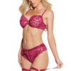 Raspberry Floral Lace Bra & Matching Crotchless Panty