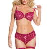 Raspberry Floral Lace Bra & Matching Crotchless Panty