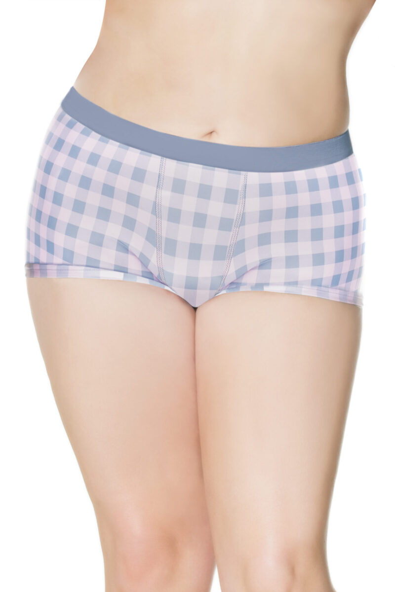 Unisex Pink & Grey Plaid Boxer Brief