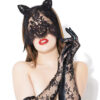 Wet Look & Lace Kitten Veil & Matching Gloves
