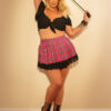 Pleated Lace Bottom Plaid Skirt