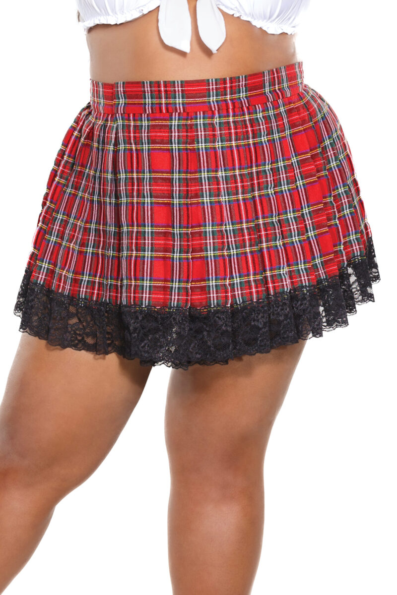 Pleated Lace Bottom Plaid Skirt