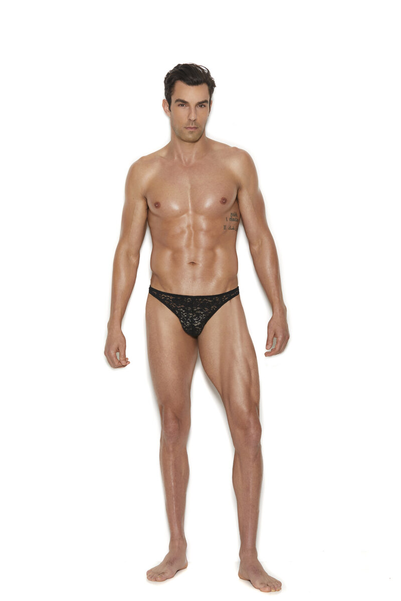 Men's Black Lace Thong