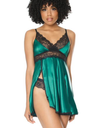 Satin Green & Lace Babydoll & Matching Lace Thong