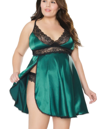 Satin Green & Lace Babydoll & Matching Lace Thong