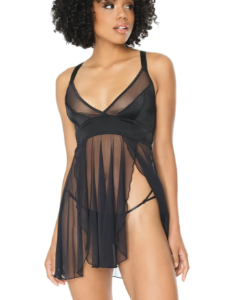 Black Mesh Babydoll With Adjustable G-String