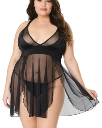 Black Mesh Babydoll With Adjustable G-String