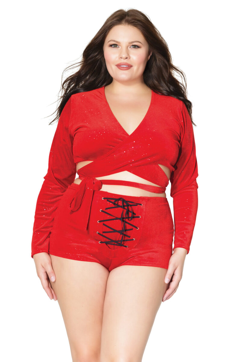 Plus Size Velvet Sparkle Fur Santa Shorts