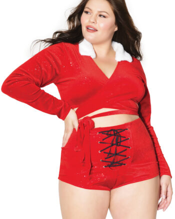 Plus Size Velvet Sparkle Fur Santa Shorts